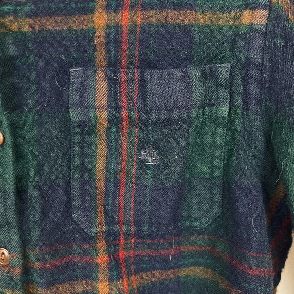 Lauren Ralph Lauren Women XS/S FLAW Green Plaid Worsted Wool Shirt Outdoor Cabin - Picture 5 of 10